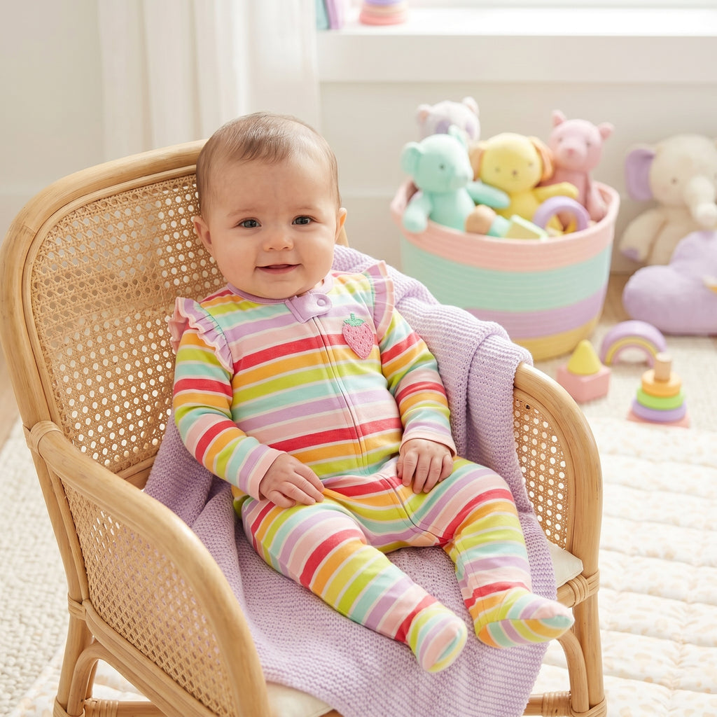 Rainbow Striped Strawberry Baby Romper