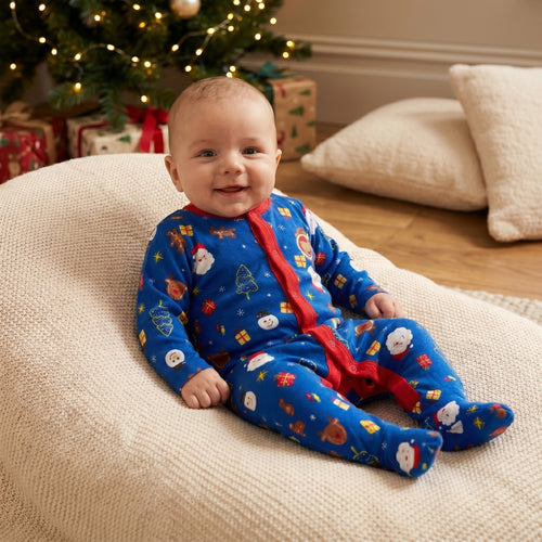 Blue Christmas Print Baby Romper