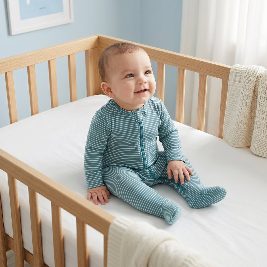 Teal Striped Zipper Baby Romper